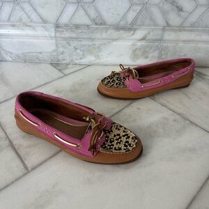 Size 7.5 Women’s Sperry Pink Leopard Slip-On Sneakers